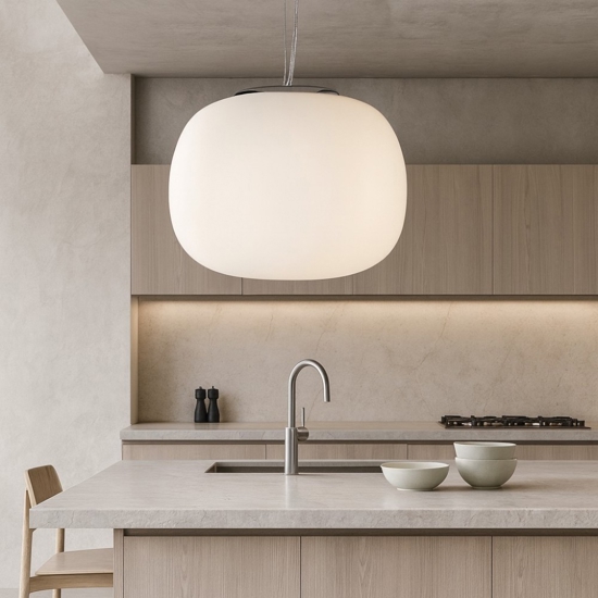 Lampadario da cucina boccia vetro sfera bianca 40cm