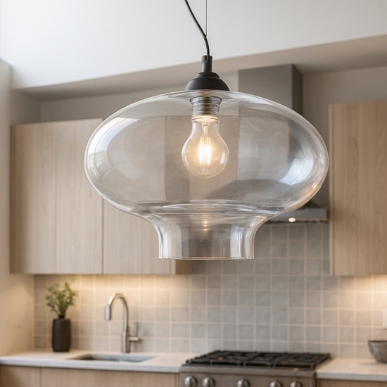 Bistro' sp1 round lampadario da cucina vetro trasparente ideal lux