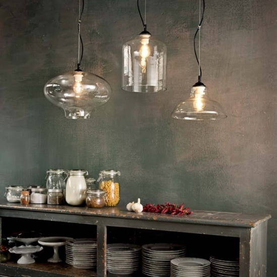 Bistro' sp1 round lampadario da cucina vetro trasparente ideal lux