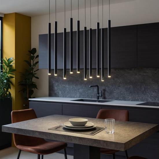 Lampadario 10 luci pendenti nero per tavolo sala da pranzo cucina