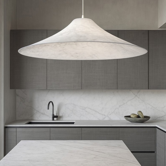 Grande lampadario cupola di seta bianco 90cm per cucina moderna