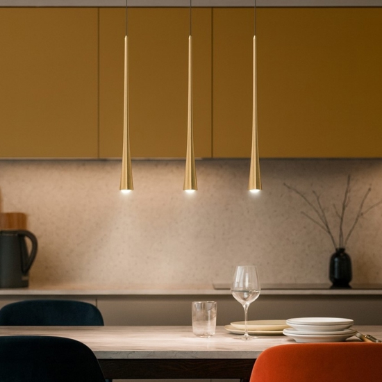 Lampadario da cucina tre luci led dafne gea luce 3000k oro