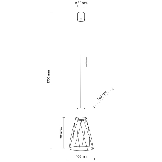Lampada a sospensione per isola cucina a cono nero 16 cm diffusore a gabbia