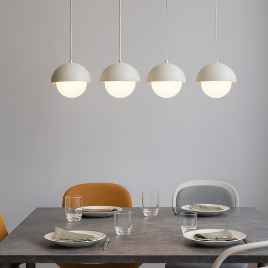 Lampadario per cucina moderna 4 luci pendenti beige a cupola