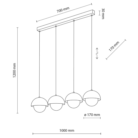Lampadario per cucina moderna 4 luci pendenti beige a cupola