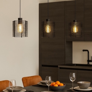 Visualizza i dettagli per Segovia eglo lampadario da cucina 3 luci con paralumi in legno Segovia eglo lampadario da cucina 3 luci con paralumi in legno