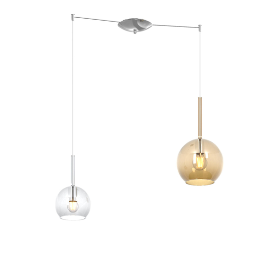 Lampadario per cucina con decentramento vetri trasparente ambra
