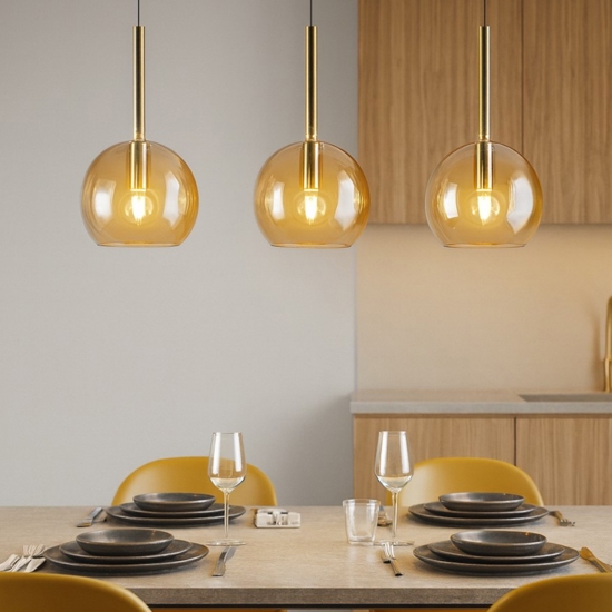 Lampadario per cucina sfere vetro ambra