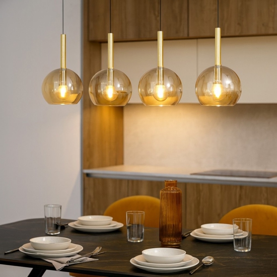 Lampadario per cucina vetri ambra 4 luci