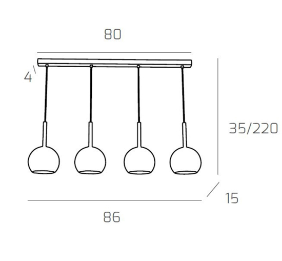 Lampadario per cucina vetri ambra 4 luci