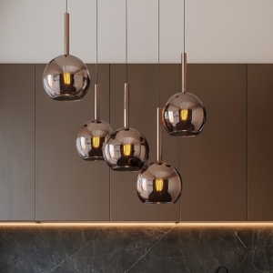 Lampadario per cucina moderna vetri sfere rame