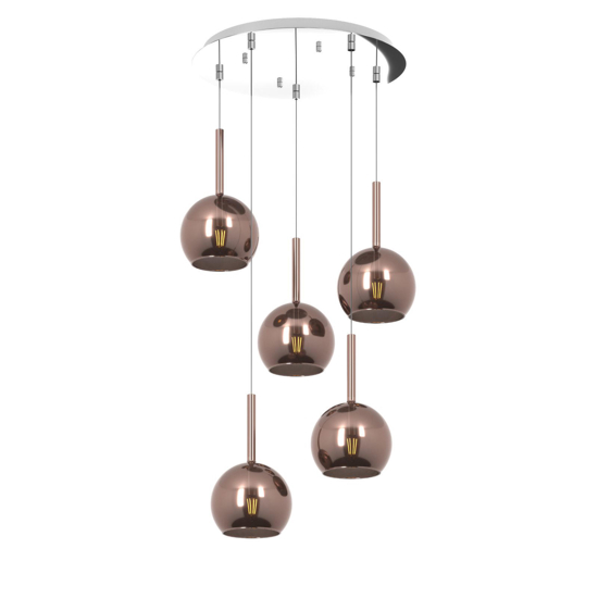 Lampadario per cucina moderna vetri sfere rame
