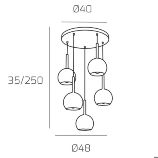 Lampadario per cucina moderna vetri sfere rame