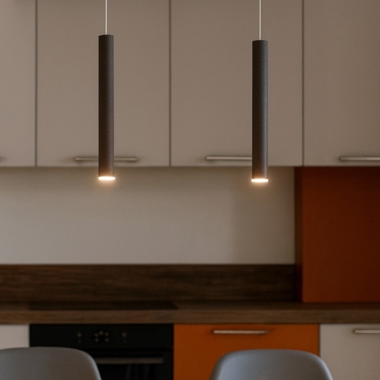 Lampadario cilindri marrone per sala da pranzo