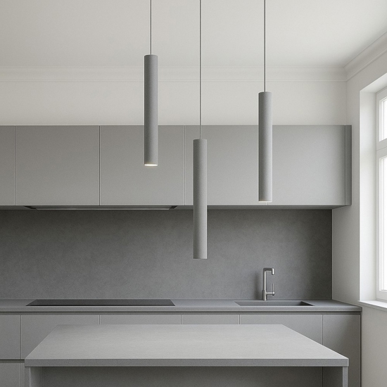 Lampadario da cucina con decentramento cilindri grigio