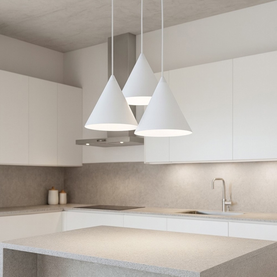 Lampadario 3 coni bianco per cucina