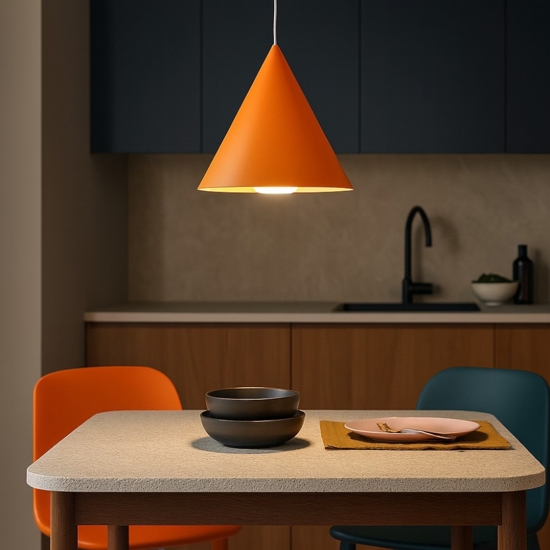 Lampadario arancione per cucina moderna forma cono 25cm