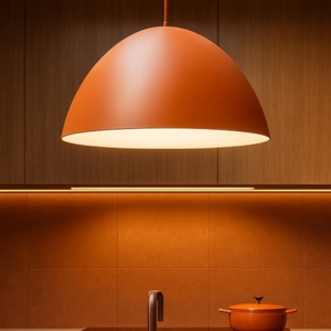 Visualizza i dettagli per Lampadario da tavolo cupola di metallo 50cm colore mattone Lampadario da tavolo cupola di metallo 50cm colore mattone