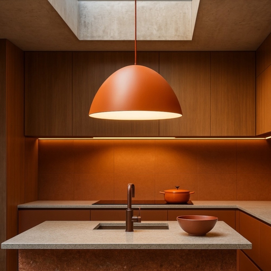 Lampadario da tavolo cupola di metallo 50cm colore mattone