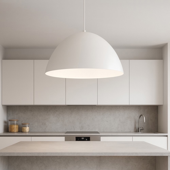 Lampadario cupola di metallo bianco 50cm per cucina moderna