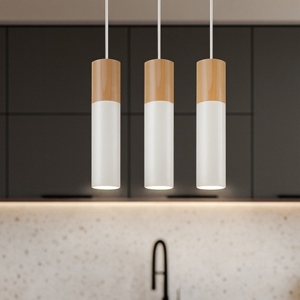 Lampadario 3 luci per cucina bianco legno