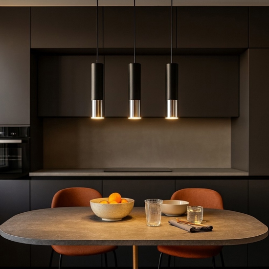 Lampadario da cucina nero cromo 
