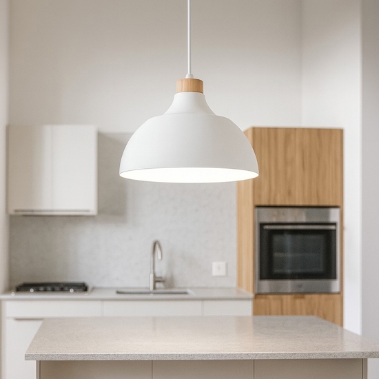 Lampadario per cucina moderna bianco a cupola 34 cm