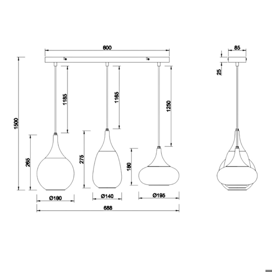 Lampadario per cucina moderna vetro cromato