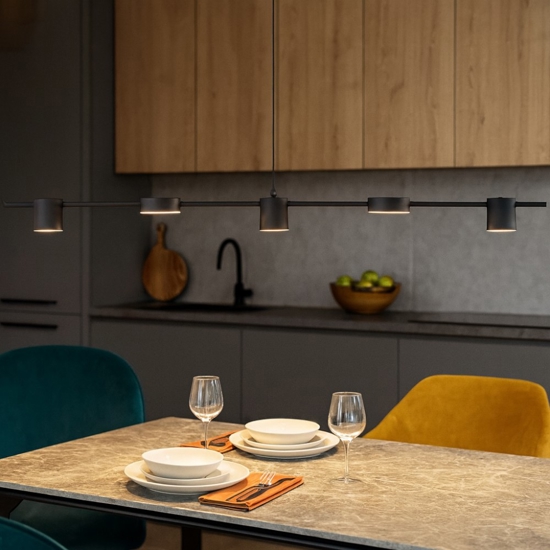 Lampadario da cucina nero orizzontale per tavolo isola