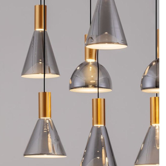 Lampadario per tavolo da pranzo cucina 7 luci led 3000k vetro fume'