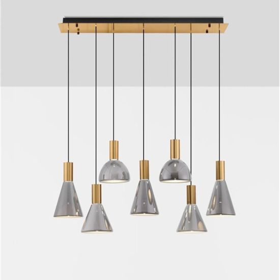 Lampadario per tavolo da pranzo cucina 7 luci led 3000k vetro fume'