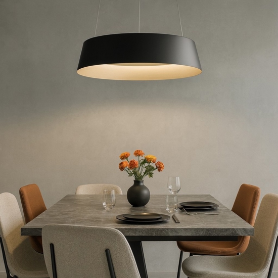 Lampadario led dimmerabile cono rovesciato nero oro per cucina moderna