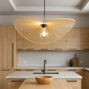 Lampadario da cucina a cerchio ondulato marrone in corda per tavolo 58 cm