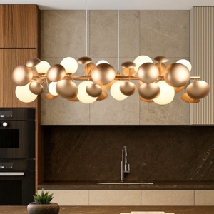 Visualizza i dettagli per Lampadario per tavolo cucina moderna oro sfere vetro bianco Lampadario per tavolo cucina moderna oro sfere vetro bianco