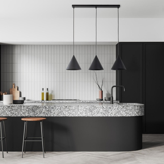 Lampadario nero grandi coni per tavolo cucina