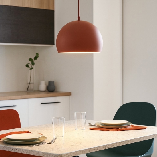 Lampadario per tavolo a cupola rosso mattone 27 cm cavi regolabili
