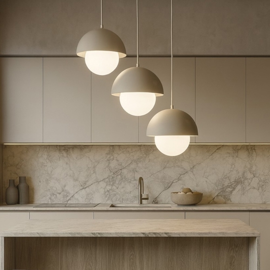 Lampadario per cucina moderna 3 luci pendenti a cupola beige