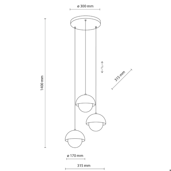 Lampadario per cucina moderna 3 luci pendenti a cupola beige