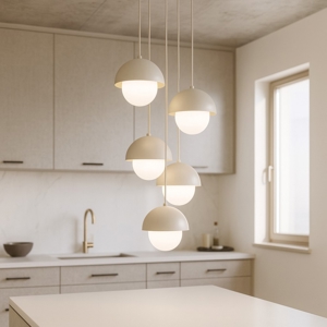 Lampadario per cucina moderna 5 luci pendenti a cupola beige