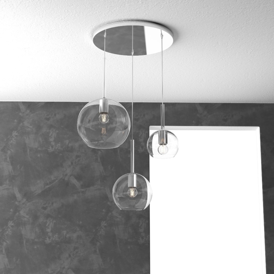 Lampadario per cucina 3 bocce trasparenti in vetro