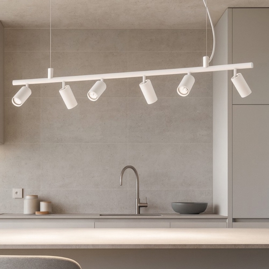 Ideal lux dynamite sp6 lampadario per cucina 6 luci orientabili bianco