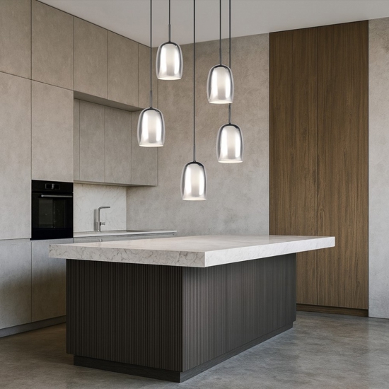 Lampadario per tavolo cucina in vetro 5 luci