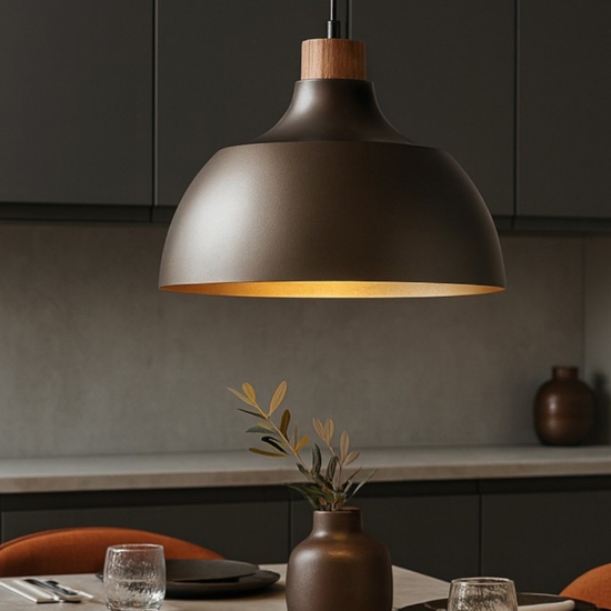 Lampadario per cucina moderna marrone a cupola 34 cm