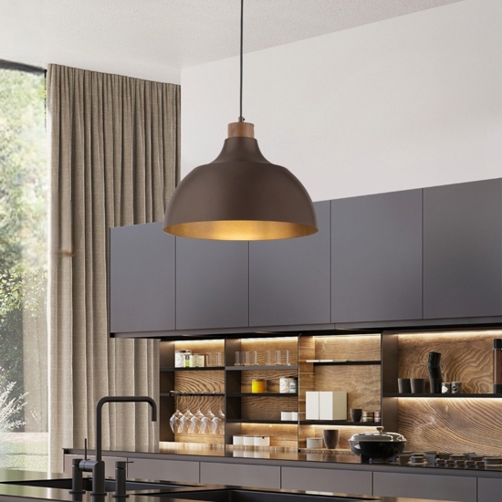Lampadario per cucina moderna marrone a cupola 34 cm