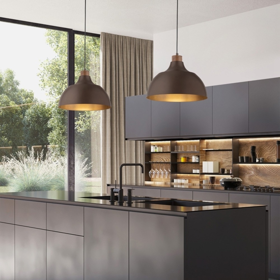 Lampadario per cucina moderna marrone a cupola 34 cm