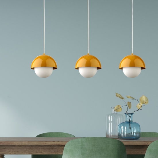 Lampadario per isola penisola cucina ocra a cupola 17 cm cavi regolabili