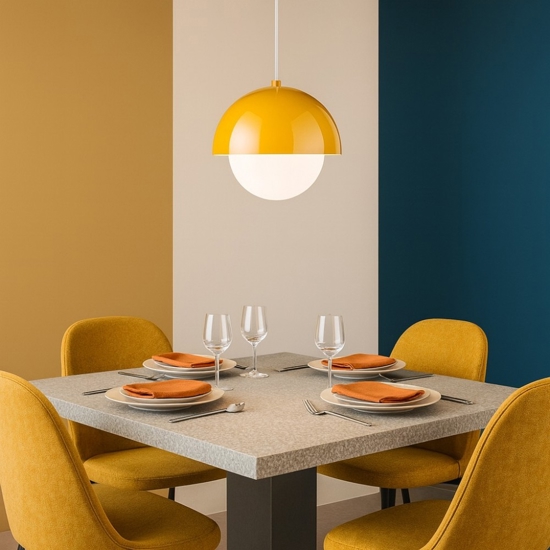 Lampadario per isola penisola cucina ocra a cupola 17 cm cavi regolabili