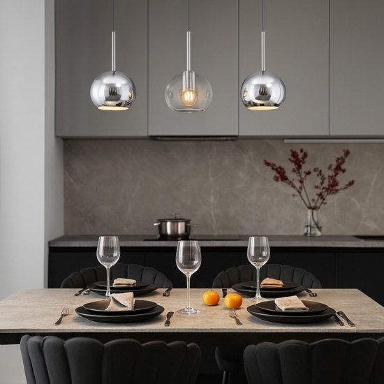 Lampadario per cucina vetri cromo trasparente