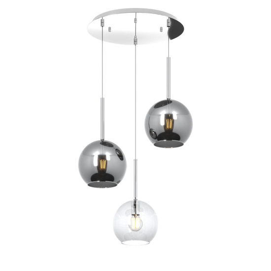 Lampadario da cucina tre vetri sferici cromo trasparente