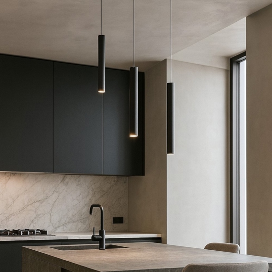 Lampadario per isola cucina neri decentrati